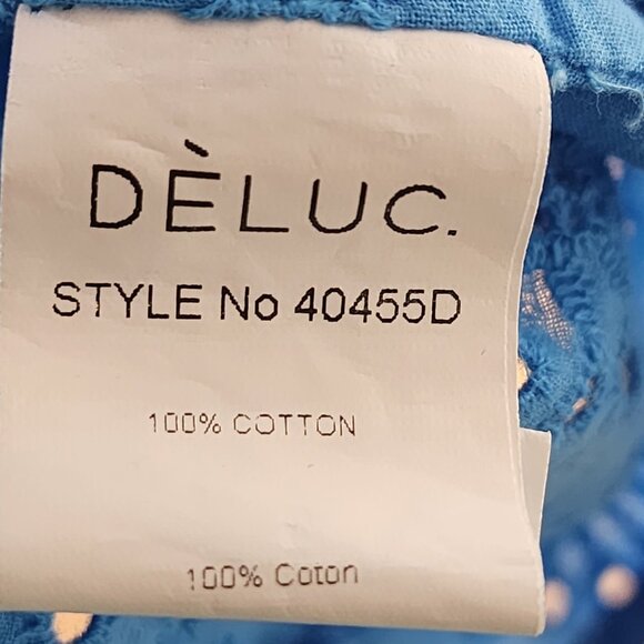 Deluc Turquoise Blue 100% Cotton Eyelet Ruffle High Neck Top - Picture 8 of 8